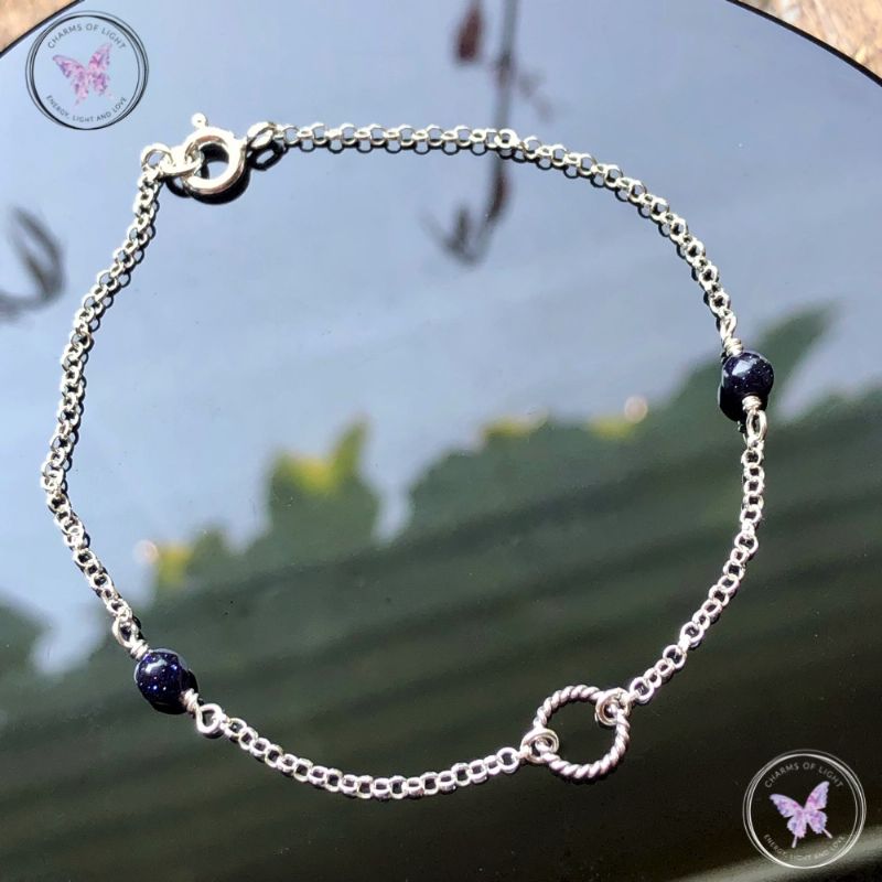 Faceted Blue Goldstone Silver Chain Bracelet